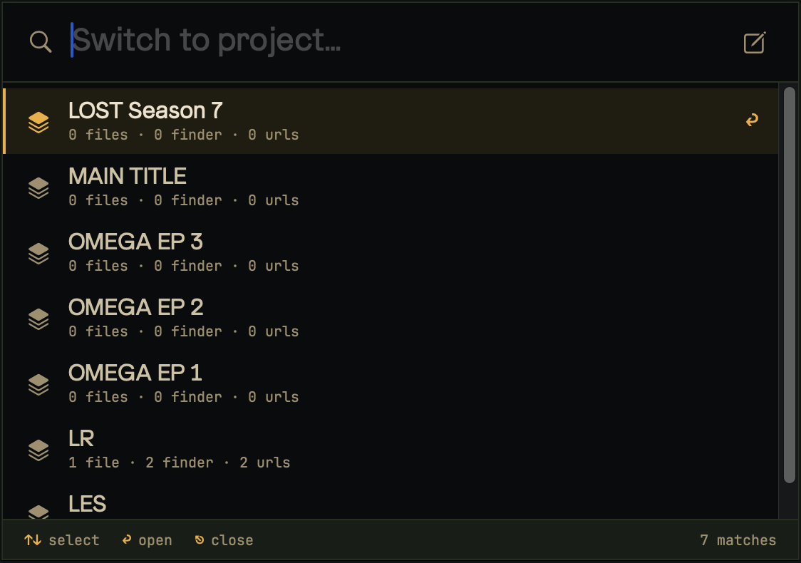 ProjectSwitch project switcher listing projects to open